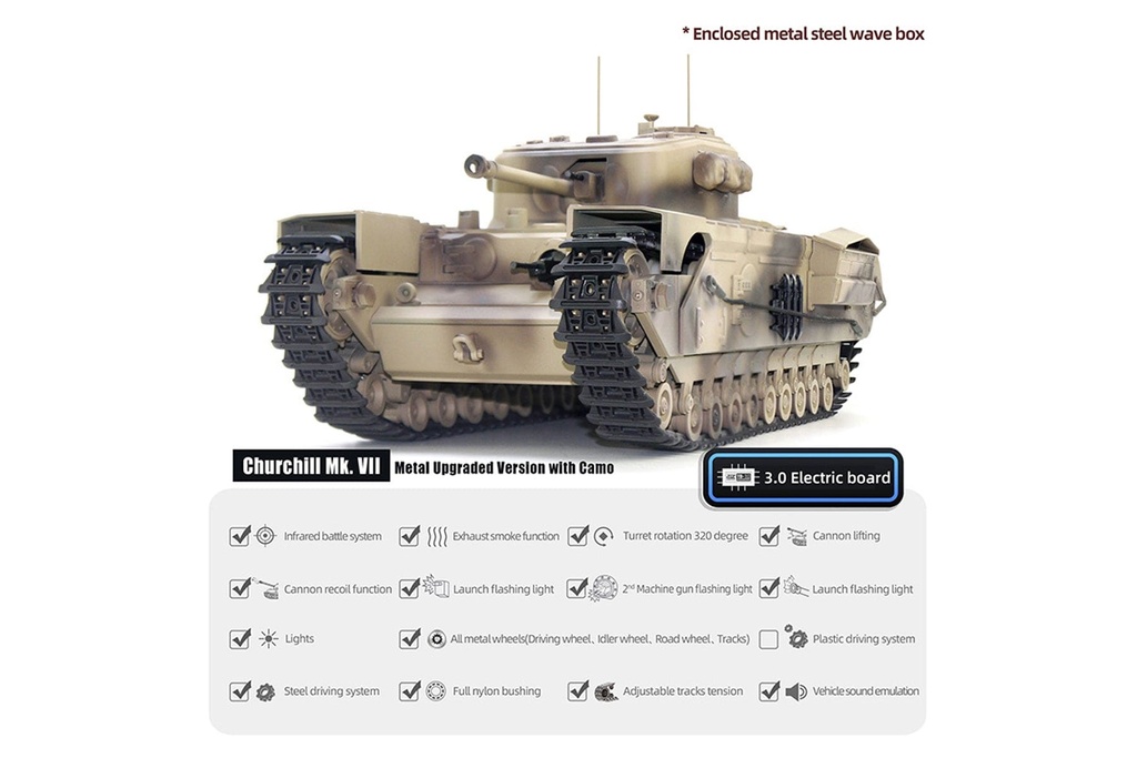 Tongde UK Churchill Mk. VII Professional Plus Edition 1/16 Scale Battle Tank - RTR TDE1005-003