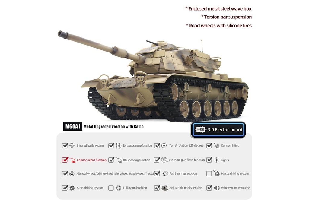 Tongde US M60A1 ERA Professional Plus Edition 1/16 Scale Battle Tank - RTR TDE1000-003