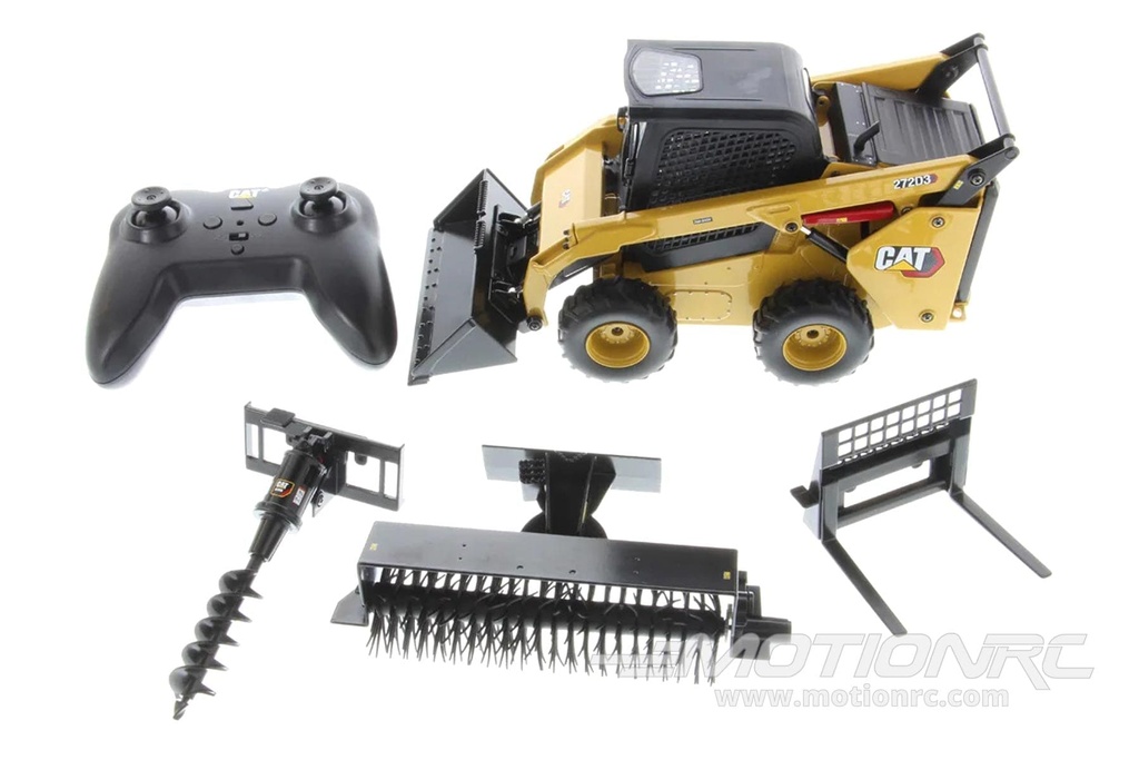 Diecast Masters 1/16 Scale Caterpillar 272D3 Skid Steer Diecast Loader - RTR with Bucket, Auger, Forks, and Broom DCM28007