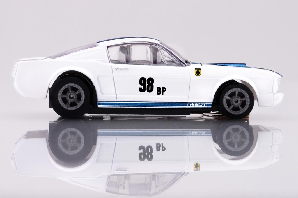 AFX Mega G+ HO Scale Ford Mustang GT350R - 1965 White/Blue Miles Slot Car