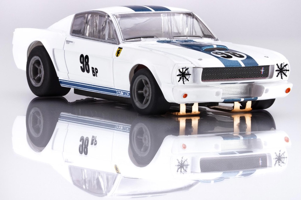 AFX Mega G+ HO Scale Ford Mustang GT350R - 1965 White/Blue Miles Slot Car