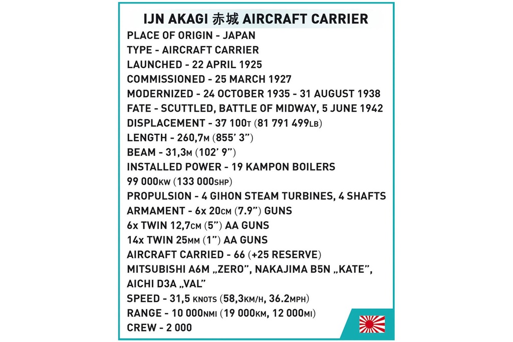 COBI IJN Akagi Aircraft Carrier 1:300 Scale Building Block Set
