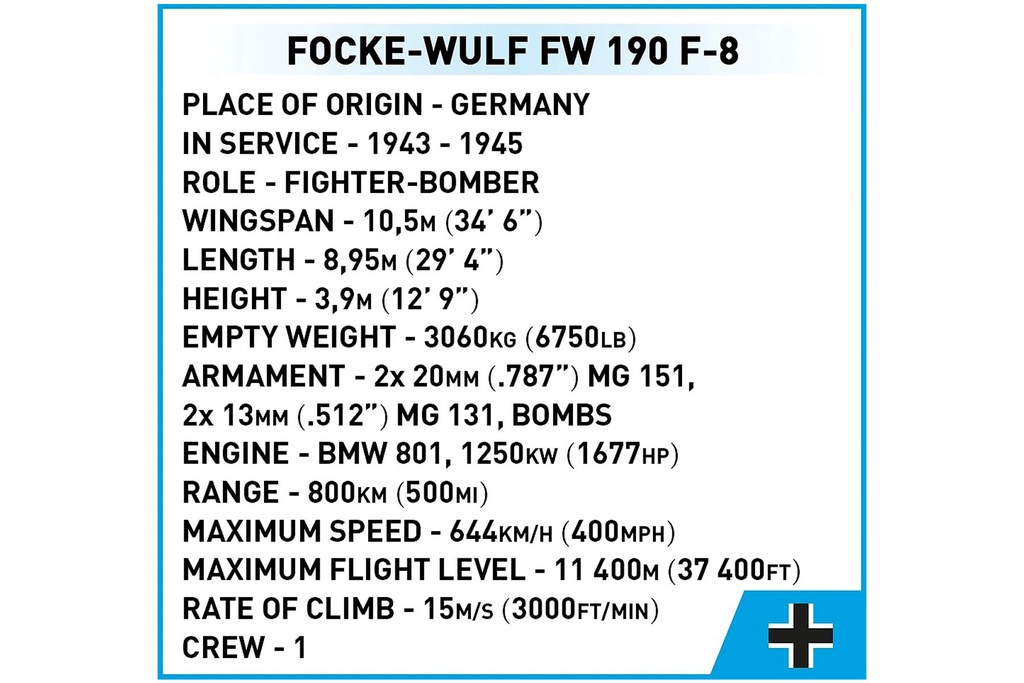 COBI Focke-Wulf FW 190 F-8 Fighter 1:48 Scale Building Block Set 