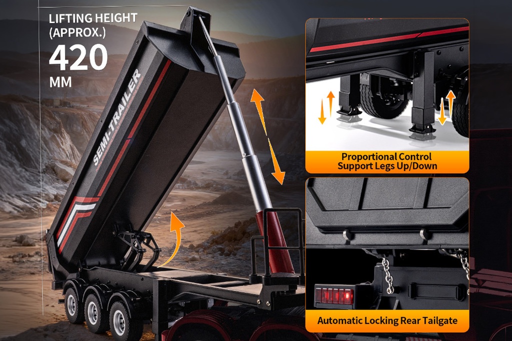 Huina 1/18 Scale Black Dump Truck Trailer - RTR