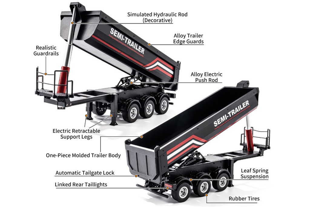 Huina 1/18 Scale Black Dump Truck Trailer - RTR