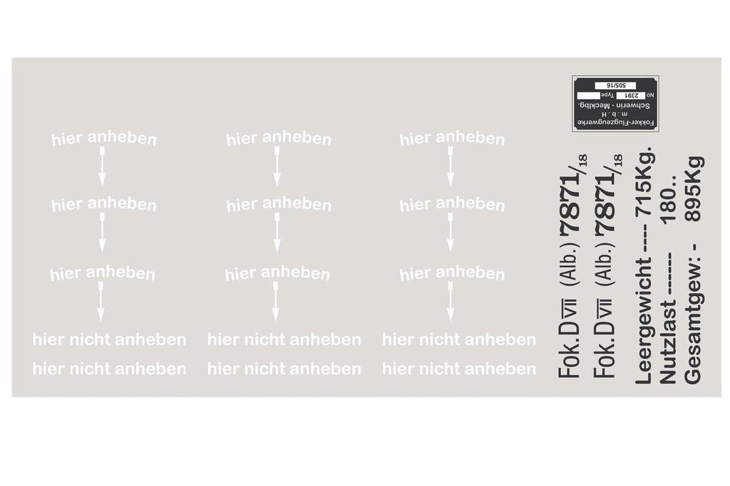 Nexa 1730mm Fokker DVII Black-White Decal Set