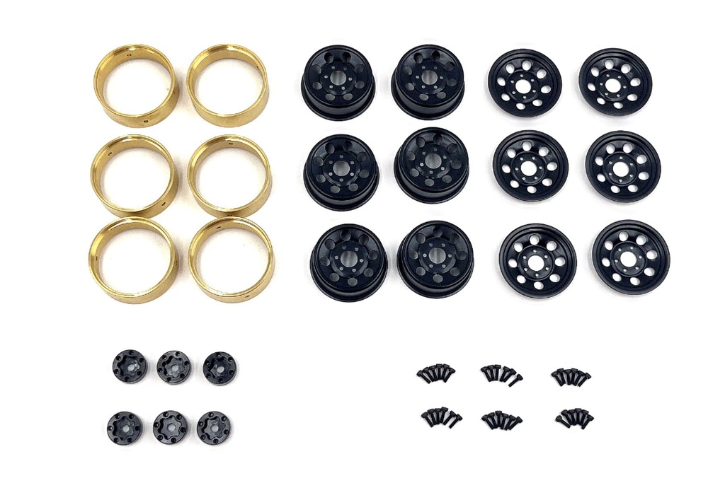Hobby Plus 1/18 Scale CR18P Black 6x6 1.2" Steelie Bead Lock Wheel Set