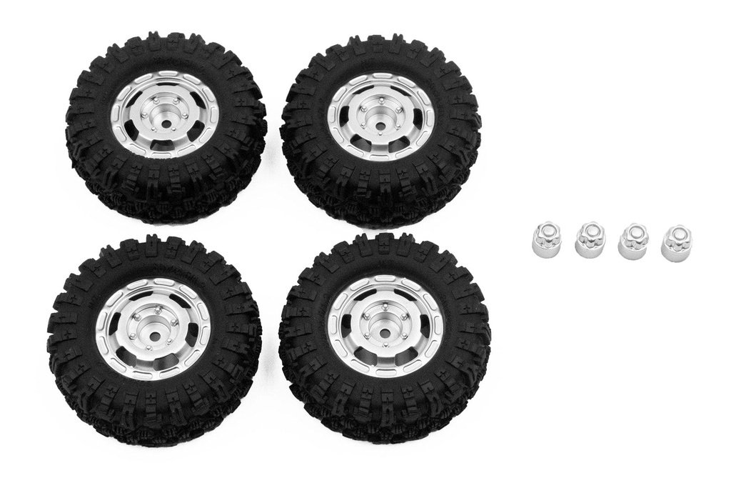 Hobby Plus 1/18 Scale CR18P Satin Silver Truck Wheel/Mudder Tire Set