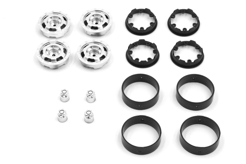 Hobby Plus 1/18 Scale CR18P Satin Silver Truck 1.2” Bead Lock Wheel Set