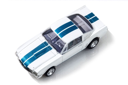 [AFX22068] AFX Mega G+ HO Scale 1965 Shelby Mustang GT350 White/Blue Slot Car