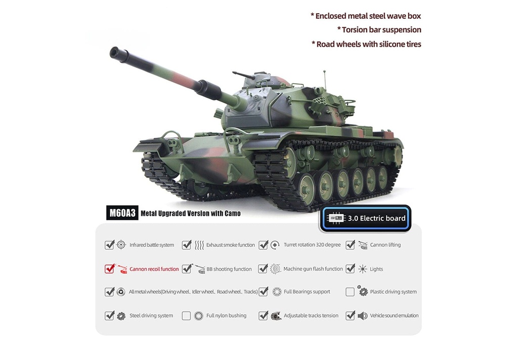 Tongde US M60A3 Professional Plus Edition 1/16 Scale Battle Tank - RTR TDE1001-003