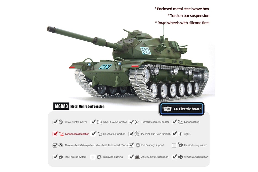 Tongde US M60A3  Professional Edition 1/16 Scale Battle Tank - RTR TDE1001-002