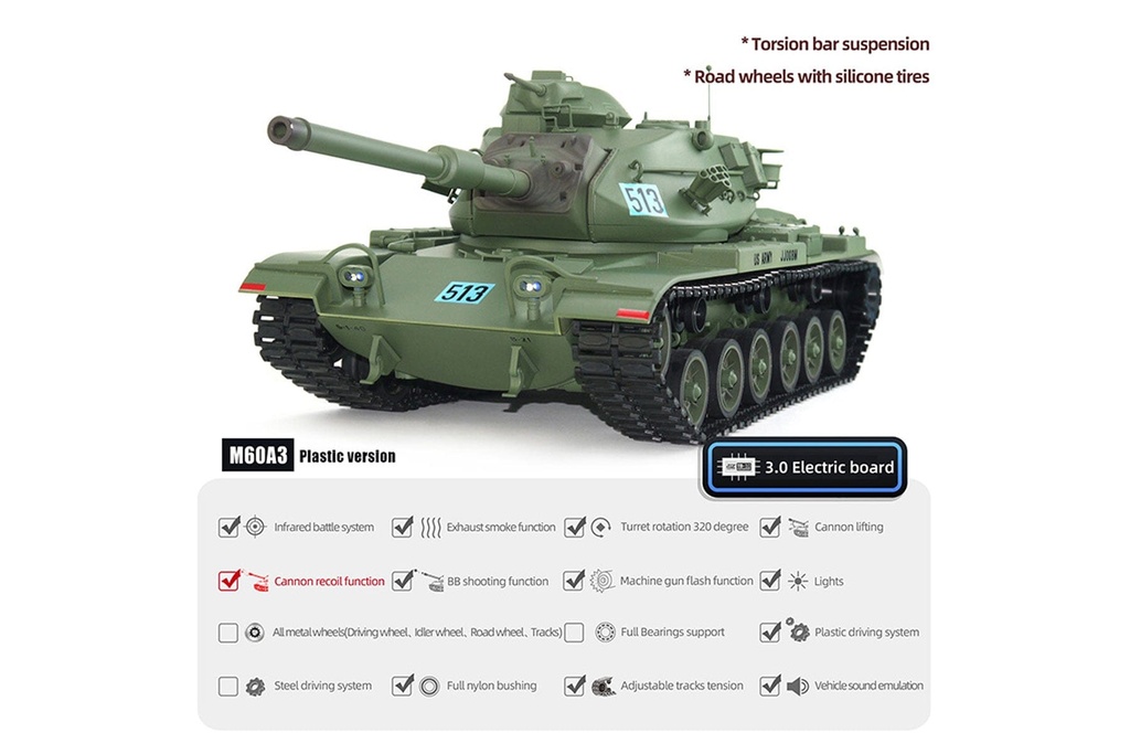 Tongde US M60A3 Upgrade Edition 1/16 Scale Battle Tank - RTR TDE1001-001