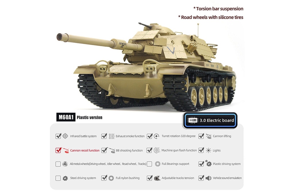 Tongde US M60A1 ERA Upgrade Edition 1/16 Scale Battle Tank - RTR TDE1000-001