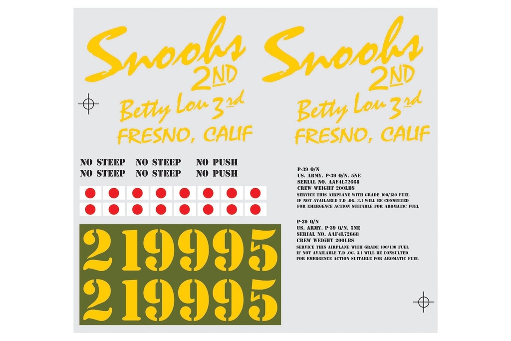 Nexa 1580mm P-39 Air Cobra Decal Set