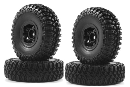 [HBP240082] Hobby Plus 1/18 Scale 1.0" T-Finder A/T Tire and Black Wheel Set (4)